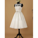 Affordable Short Knee-Length Satin Wedding Dress with Appliques Bodice