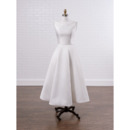 Simple A-line Scoop Neckline Tea-length Satin Wedding Dress with Daring Open Back