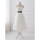 Discount A-line Tea-length Tulle Wedding Dress with Open Back and Appliques Bodice