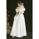 Beautiful Off-The-Shoulder Satin Wedding Dresses with Puff Sleeves and Split Front