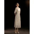 Wonderful High Neckline Tea-length Lace Wedding Dress with Half Sleeves