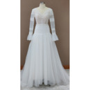 Attractive Appliques Tulle Boho Wedding Dresses with Long Bell Sleeves