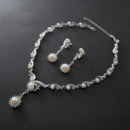 Dainty Sparkling Crystal and Pearl Necklace and Earring Set 