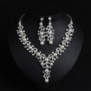 Vintage Crystal Pearl Silver Necklace and Earrings Set
