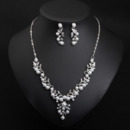 Elegant Classy Alloy with Crystal Pearl Silver Leaf-inspired Necklace and Earrings Set