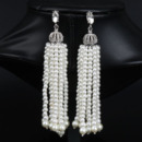Classy Pearl and Crystal Teardrop Earrings with Crown-inspired with Fringe