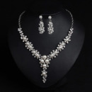 Graceful Alloy with Floral Crystal Pearl Silver Necklace and Earrings Set
