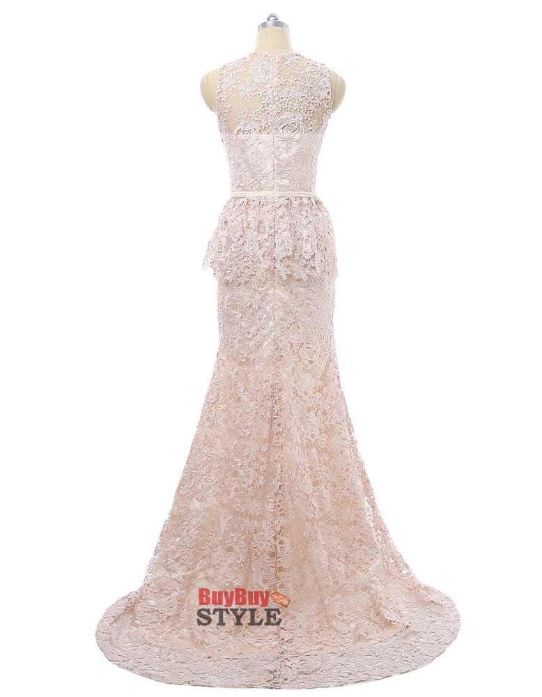 Fashionable A-Line Long Length Lace Mother Dress with Peplum Ruffle ...